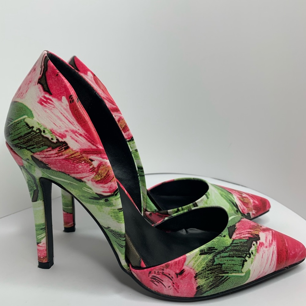 Pink & green rose 👠 Stilettos high heels Size 6 1/2 - Picture 8 of 9